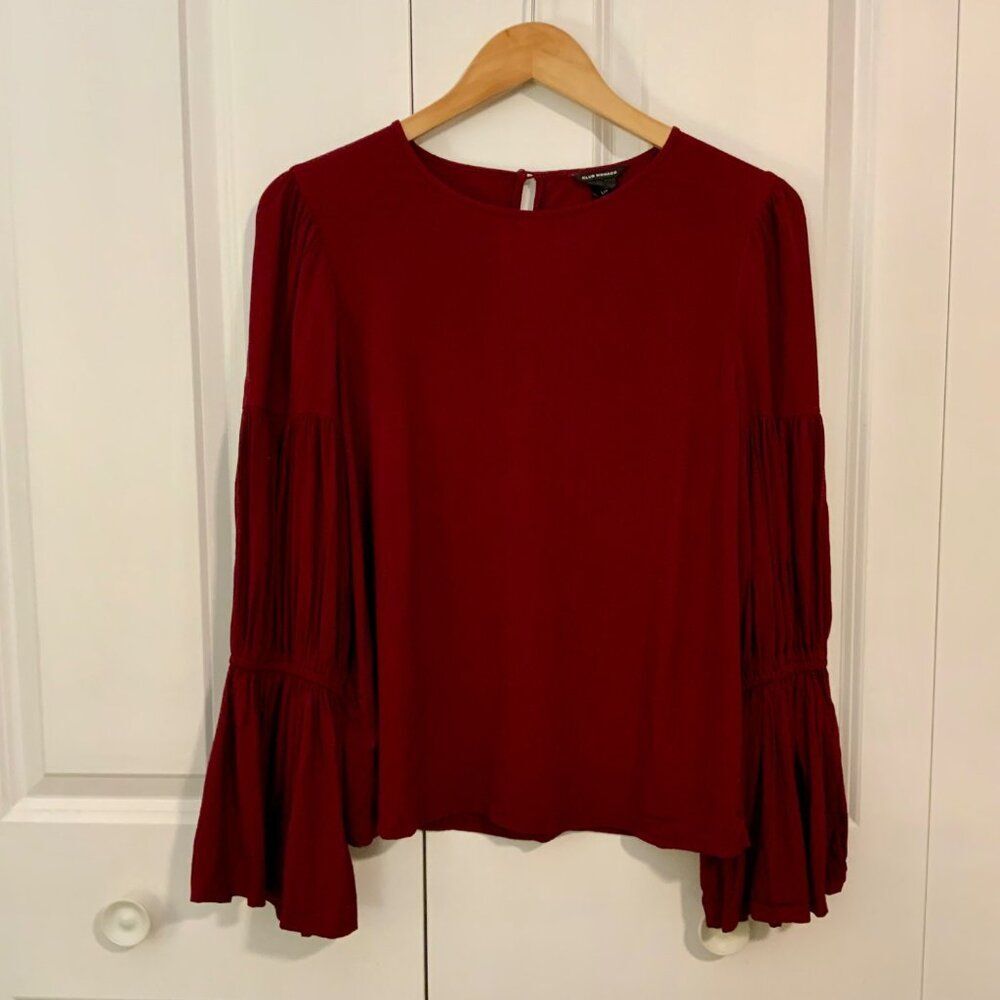 Club Monaco Burgundy Maroon Tiered Bell Sleeve Top Large